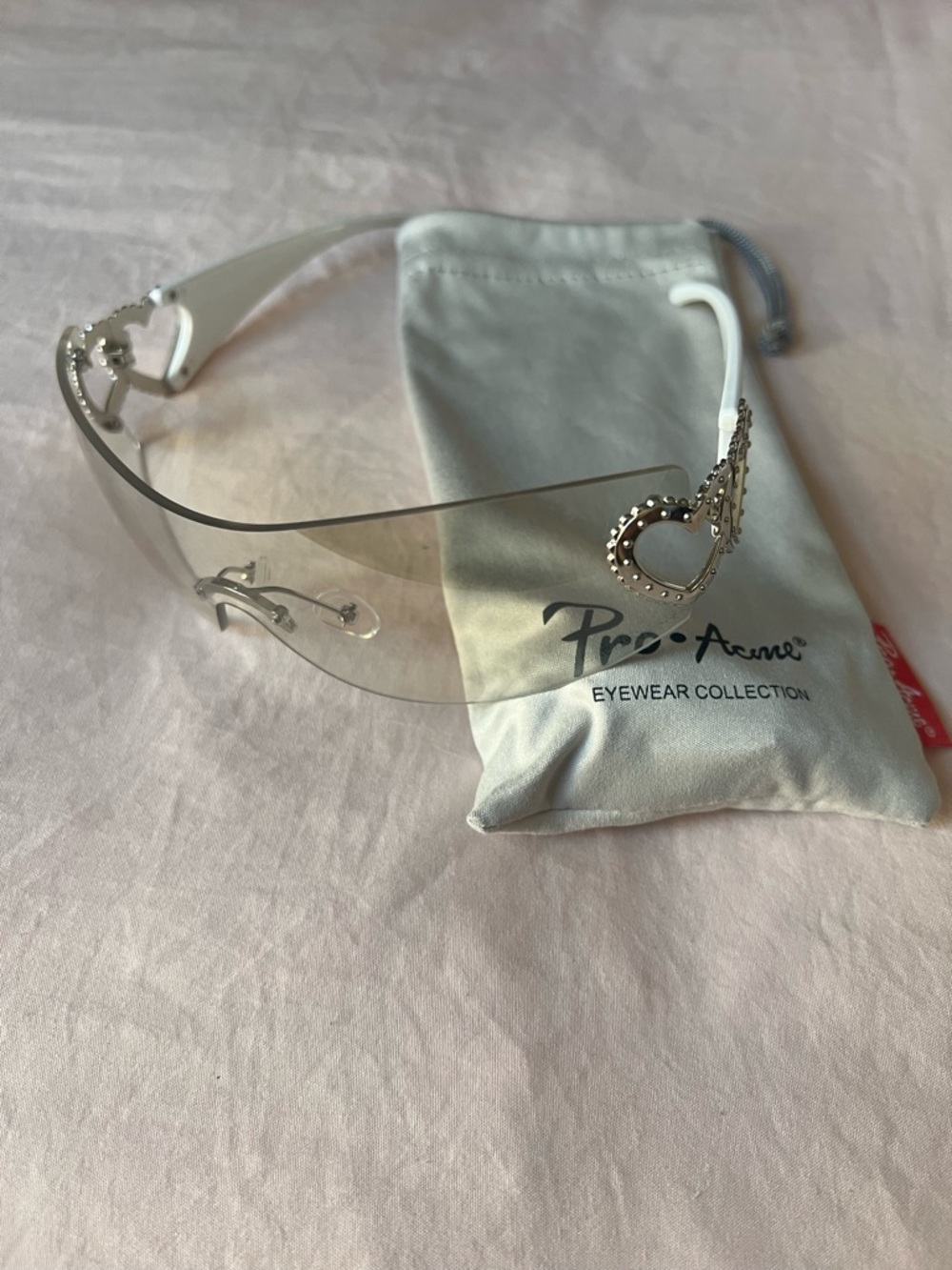 Clear Shield Visor Sunglasses with Silver Heart Accents